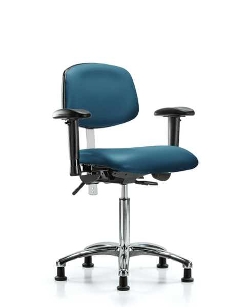 Class 100 Vinyl Clean Room Chair - Medium Bench Height with Adjustable Arms & Stationary Glides in Marine Blue Supernova Vinyl - NCR-VMBCH-CR-T0-A1-NF-RG-8801