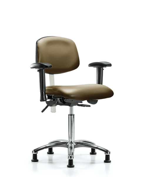 Class 100 Vinyl Clean Room Chair - Medium Bench Height with Adjustable Arms & Stationary Glides in Taupe Supernova Vinyl - NCR-VMBCH-CR-T0-A1-NF-RG-8809