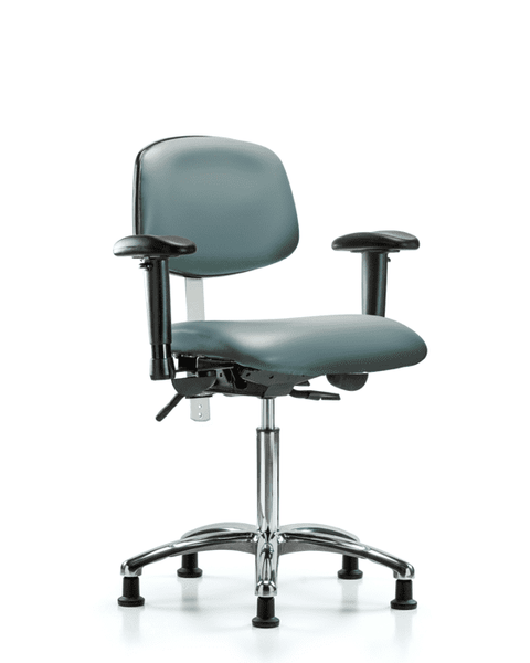 Class 100 Vinyl Clean Room Chair - Medium Bench Height with Adjustable Arms & Stationary Glides in Storm Supernova Vinyl - NCR-VMBCH-CR-T0-A1-NF-RG-8822
