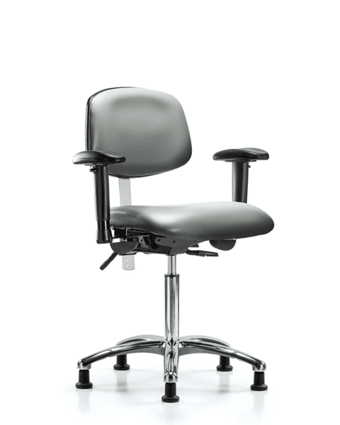 Class 100 Vinyl Clean Room Chair - Medium Bench Height with Adjustable Arms & Stationary Glides in Sterling Supernova Vinyl - NCR-VMBCH-CR-T0-A1-NF-RG-8840