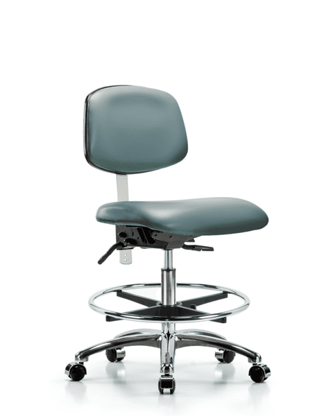 Class 100 Vinyl Clean Room Chair - Medium Bench Height with Seat Tilt, Chrome Foot Ring, & Casters in Storm Supernova Vinyl - NCR-VMBCH-CR-T1-A0-CF-CC-8822