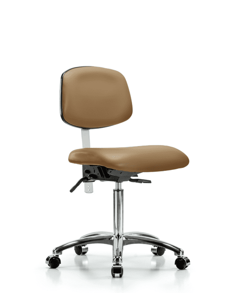 Class 100 Vinyl Clean Room Chair - Medium Bench Height with Seat Tilt & Casters in Taupe Trailblazer Vinyl - NCR-VMBCH-CR-T1-A0-NF-CC-8584