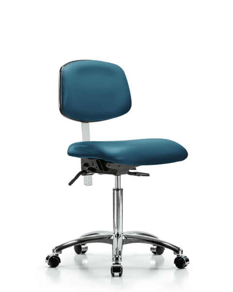 Class 100 Vinyl Clean Room Chair - Medium Bench Height with Seat Tilt & Casters in Marine Blue Supernova Vinyl - NCR-VMBCH-CR-T1-A0-NF-CC-8801