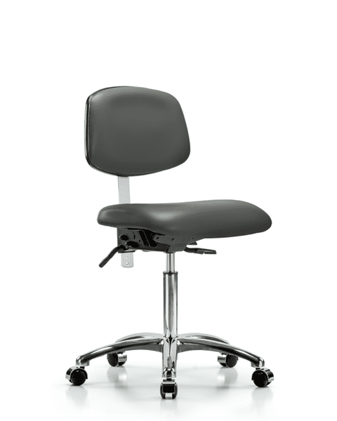 Class 100 Vinyl Clean Room Chair - Medium Bench Height with Seat Tilt & Casters in Carbon Supernova Vinyl - NCR-VMBCH-CR-T1-A0-NF-CC-8823