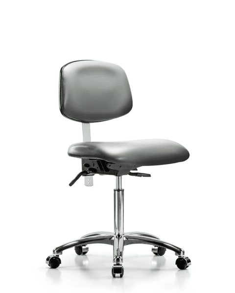 Class 100 Vinyl Clean Room Chair - Medium Bench Height with Seat Tilt & Casters in Sterling Supernova Vinyl - NCR-VMBCH-CR-T1-A0-NF-CC-8840