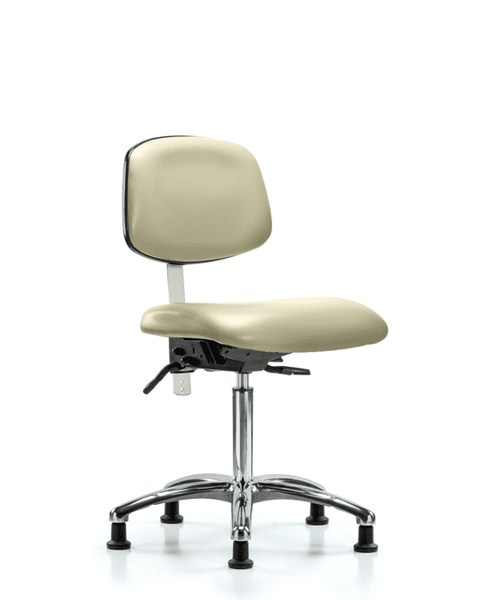 Class 100 Vinyl Clean Room Chair - Medium Bench Height with Seat Tilt & Stationary Glides in Adobe White Trailblazer Vinyl - NCR-VMBCH-CR-T1-A0-NF-RG-8501