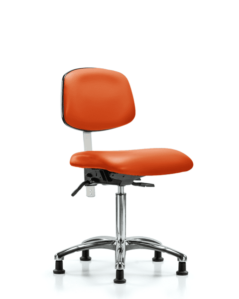 Class 100 Vinyl Clean Room Chair - Medium Bench Height with Seat Tilt & Stationary Glides in Orange Kist Trailblazer Vinyl - NCR-VMBCH-CR-T1-A0-NF-RG-8613