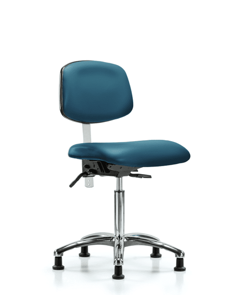 Class 100 Vinyl Clean Room Chair - Medium Bench Height with Seat Tilt & Stationary Glides in Marine Blue Supernova Vinyl - NCR-VMBCH-CR-T1-A0-NF-RG-8801