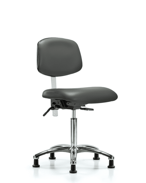 Class 100 Vinyl Clean Room Chair - Medium Bench Height with Seat Tilt & Stationary Glides in Carbon Supernova Vinyl - NCR-VMBCH-CR-T1-A0-NF-RG-8823