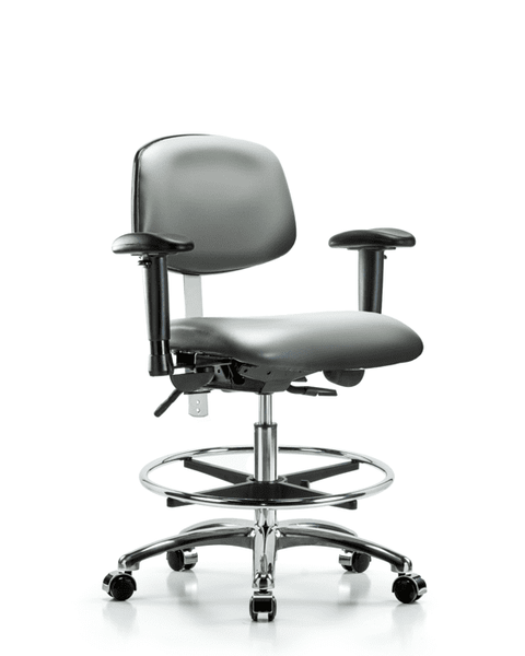 Class 100 Vinyl Clean Room Chair - Medium Bench Height with Seat Tilt, Adjustable Arms, Chrome Foot Ring, & Casters in Sterling Supernova Vinyl - NCR-VMBCH-CR-T1-A1-CF-CC-8840