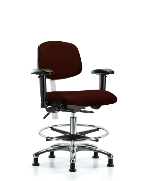 Class 100 Vinyl Clean Room Chair - Medium Bench Height with Seat Tilt, Adjustable Arms, Chrome Foot Ring, & Stationary Glides in Burgundy Trailblazer Vinyl - NCR-VMBCH-CR-T1-A1-CF-RG-8569