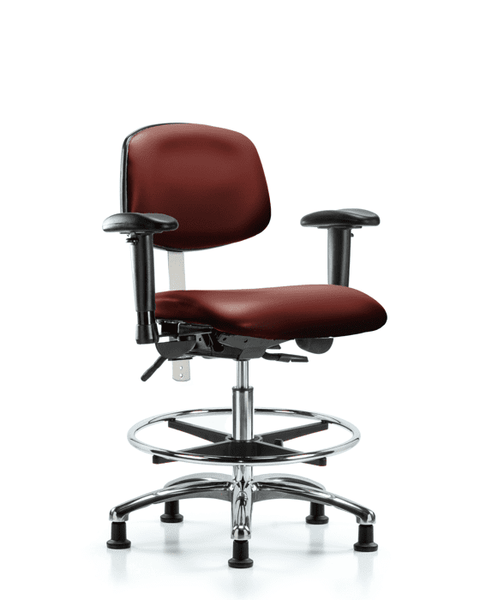 Class 100 Vinyl Clean Room Chair - Medium Bench Height with Seat Tilt, Adjustable Arms, Chrome Foot Ring, & Stationary Glides in Borscht Supernova Vinyl - NCR-VMBCH-CR-T1-A1-CF-RG-8815