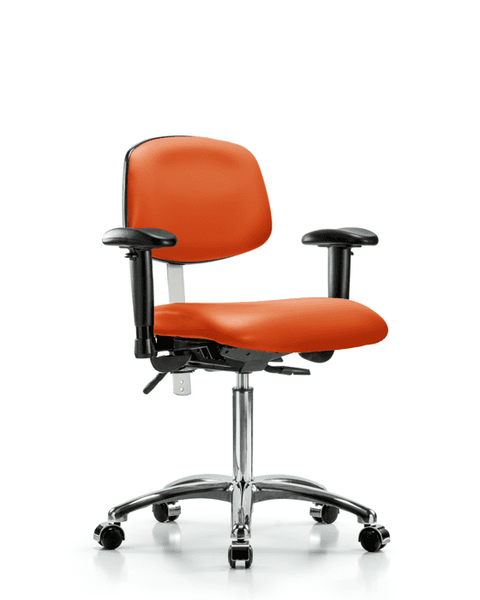 Class 100 Vinyl Clean Room Chair - Medium Bench Height with Seat Tilt, Adjustable Arms, & Casters in Orange Kist Trailblazer Vinyl - NCR-VMBCH-CR-T1-A1-NF-CC-8613