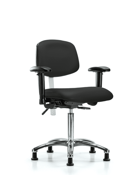 Class 100 Vinyl Clean Room Chair - Medium Bench Height with Seat Tilt, Adjustable Arms, & Stationary Glides in Black Trailblazer Vinyl - NCR-VMBCH-CR-T1-A1-NF-RG-8540