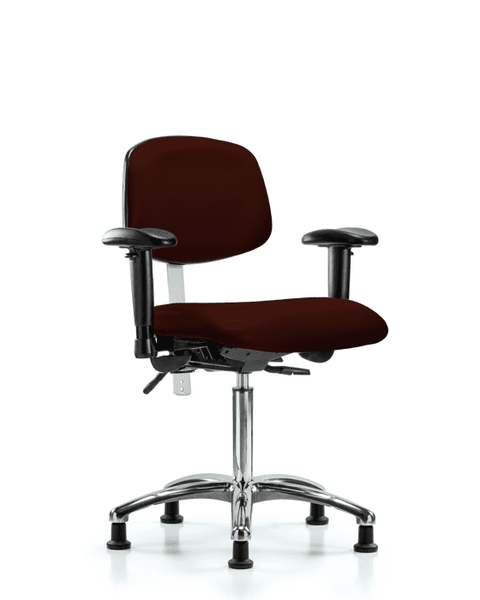 Class 100 Vinyl Clean Room Chair - Medium Bench Height with Seat Tilt, Adjustable Arms, & Stationary Glides in Burgundy Trailblazer Vinyl - NCR-VMBCH-CR-T1-A1-NF-RG-8569