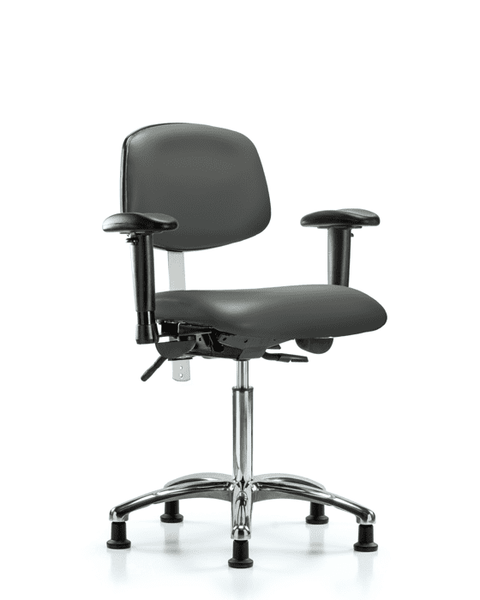 Class 100 Vinyl Clean Room Chair - Medium Bench Height with Seat Tilt, Adjustable Arms, & Stationary Glides in Carbon Supernova Vinyl - NCR-VMBCH-CR-T1-A1-NF-RG-8823