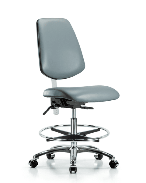 Class 100 Vinyl Clean Room Chair - Medium Bench Height with Medium Back, Chrome Foot Ring, & Casters in Storm Supernova Vinyl - NCR-VMBCH-MB-CR-T0-A0-CF-CC-8822