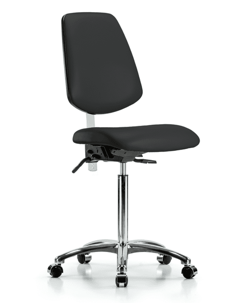 Class 100 Vinyl Clean Room Chair - Medium Bench Height with Medium Back & Casters in Black Trailblazer Vinyl - NCR-VMBCH-MB-CR-T0-A0-NF-CC-8540