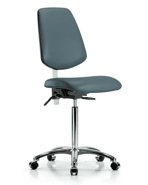 Class 100 Vinyl Clean Room Chair - Medium Bench Height with Medium Back & Casters in Colonial Blue Trailblazer Vinyl - NCR-VMBCH-MB-CR-T0-A0-NF-CC-8546