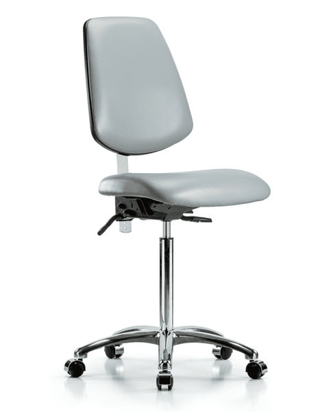 Class 100 Vinyl Clean Room Chair - Medium Bench Height with Medium Back & Casters in Dove Trailblazer Vinyl - NCR-VMBCH-MB-CR-T0-A0-NF-CC-8567