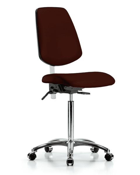 Class 100 Vinyl Clean Room Chair - Medium Bench Height with Medium Back & Casters in Burgundy Trailblazer Vinyl - NCR-VMBCH-MB-CR-T0-A0-NF-CC-8569