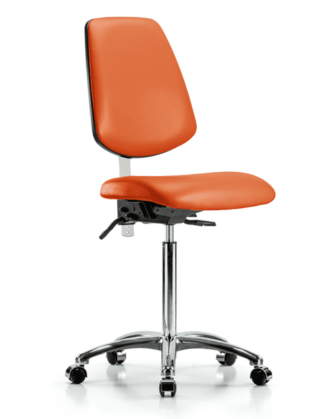 Class 100 Vinyl Clean Room Chair - Medium Bench Height with Medium Back & Casters in Orange Kist Trailblazer Vinyl - NCR-VMBCH-MB-CR-T0-A0-NF-CC-8613