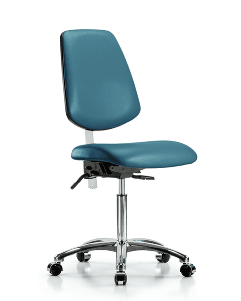 Class 100 Vinyl Clean Room Chair - Medium Bench Height with Medium Back & Casters in Marine Blue Supernova Vinyl - NCR-VMBCH-MB-CR-T0-A0-NF-CC-8801