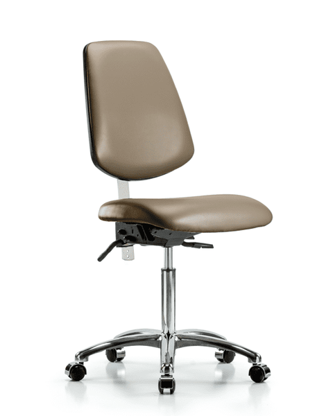 Class 100 Vinyl Clean Room Chair - Medium Bench Height with Medium Back & Casters in Taupe Supernova Vinyl - NCR-VMBCH-MB-CR-T0-A0-NF-CC-8809