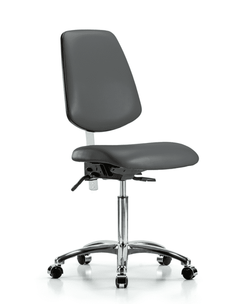 Class 100 Vinyl Clean Room Chair - Medium Bench Height with Medium Back & Casters in Carbon Supernova Vinyl - NCR-VMBCH-MB-CR-T0-A0-NF-CC-8823