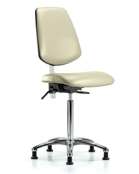 Class 100 Vinyl Clean Room Chair - Medium Bench Height with Medium Back & Stationary Glides in Adobe White Trailblazer Vinyl - NCR-VMBCH-MB-CR-T0-A0-NF-RG-8501