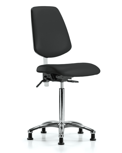 Class 100 Vinyl Clean Room Chair - Medium Bench Height with Medium Back & Stationary Glides in Black Trailblazer Vinyl - NCR-VMBCH-MB-CR-T0-A0-NF-RG-8540