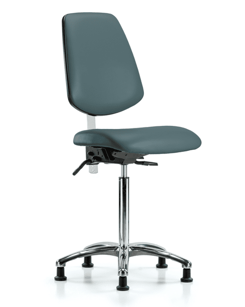 Class 100 Vinyl Clean Room Chair - Medium Bench Height with Medium Back & Stationary Glides in Colonial Blue Trailblazer Vinyl - NCR-VMBCH-MB-CR-T0-A0-NF-RG-8546