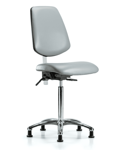 Class 100 Vinyl Clean Room Chair - Medium Bench Height with Medium Back & Stationary Glides in Dove Trailblazer Vinyl - NCR-VMBCH-MB-CR-T0-A0-NF-RG-8567