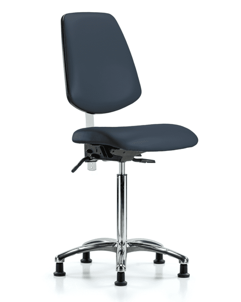 Class 100 Vinyl Clean Room Chair - Medium Bench Height with Medium Back & Stationary Glides in Imperial Blue Trailblazer Vinyl - NCR-VMBCH-MB-CR-T0-A0-NF-RG-8582