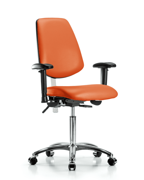 Class 100 Vinyl Clean Room Chair - Medium Bench Height with Medium Back, Adjustable Arms, & Casters in Orange Kist Trailblazer Vinyl - NCR-VMBCH-MB-CR-T0-A1-NF-CC-8613