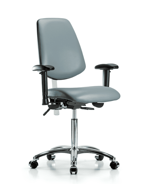 Class 100 Vinyl Clean Room Chair - Medium Bench Height with Medium Back, Adjustable Arms, & Casters in Storm Supernova Vinyl - NCR-VMBCH-MB-CR-T0-A1-NF-CC-8822