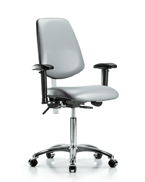 Class 100 Vinyl Clean Room Chair - Medium Bench Height with Medium Back, Adjustable Arms, & Casters in Sterling Supernova Vinyl - NCR-VMBCH-MB-CR-T0-A1-NF-CC-8840