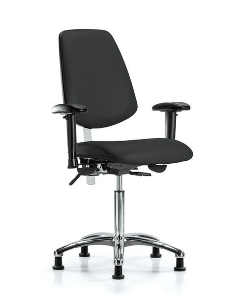 Class 100 Vinyl Clean Room Chair - Medium Bench Height with Medium Back, Adjustable Arms, & Stationary Glides in Black Trailblazer Vinyl - NCR-VMBCH-MB-CR-T0-A1-NF-RG-8540