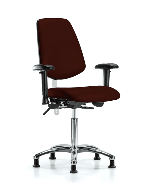 Class 100 Vinyl Clean Room Chair - Medium Bench Height with Medium Back, Adjustable Arms, & Stationary Glides in Burgundy Trailblazer Vinyl - NCR-VMBCH-MB-CR-T0-A1-NF-RG-8569