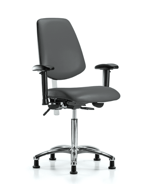 Class 100 Vinyl Clean Room Chair - Medium Bench Height with Medium Back, Adjustable Arms, & Stationary Glides in Carbon Supernova Vinyl - NCR-VMBCH-MB-CR-T0-A1-NF-RG-8823