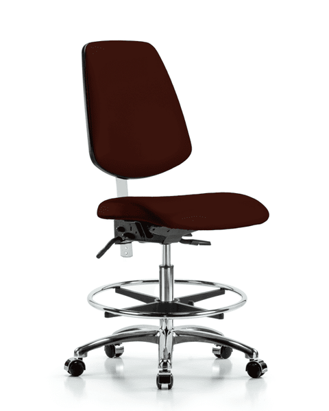Class 100 Vinyl Clean Room Chair - Medium Bench Height with Medium Back, Seat Tilt, Chrome Foot Ring, & Casters in Burgundy Trailblazer Vinyl - NCR-VMBCH-MB-CR-T1-A0-CF-CC-8569