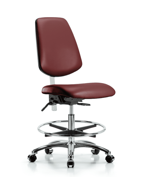 Class 100 Vinyl Clean Room Chair - Medium Bench Height with Medium Back, Seat Tilt, Chrome Foot Ring, & Casters in Borscht Supernova Vinyl - NCR-VMBCH-MB-CR-T1-A0-CF-CC-8815