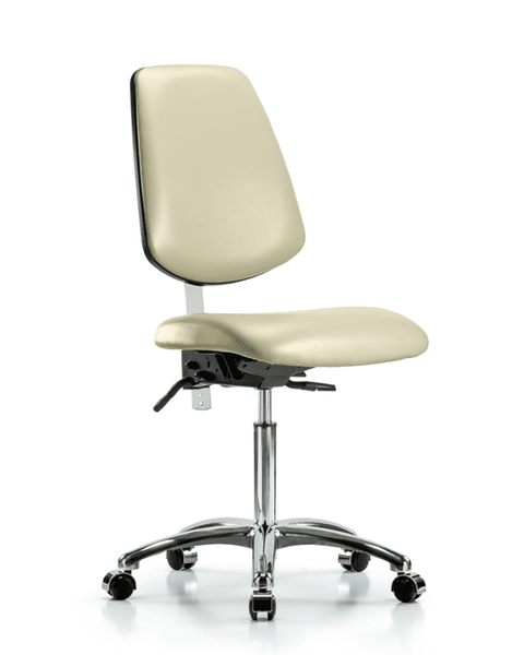 Class 100 Vinyl Clean Room Chair - Medium Bench Height with Medium Back, Seat Tilt, & Casters in Adobe White Trailblazer Vinyl - NCR-VMBCH-MB-CR-T1-A0-NF-CC-8501
