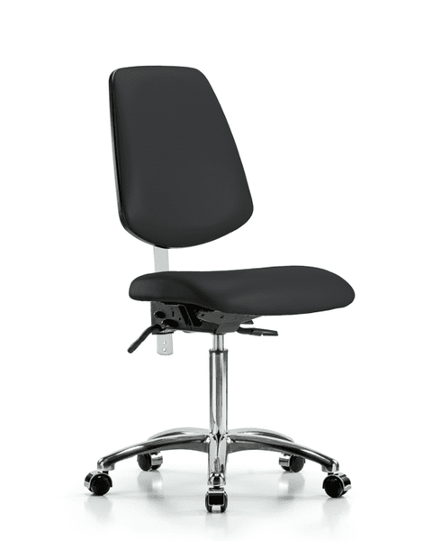 Class 100 Vinyl Clean Room Chair - Medium Bench Height with Medium Back, Seat Tilt, & Casters in Black Trailblazer Vinyl - NCR-VMBCH-MB-CR-T1-A0-NF-CC-8540