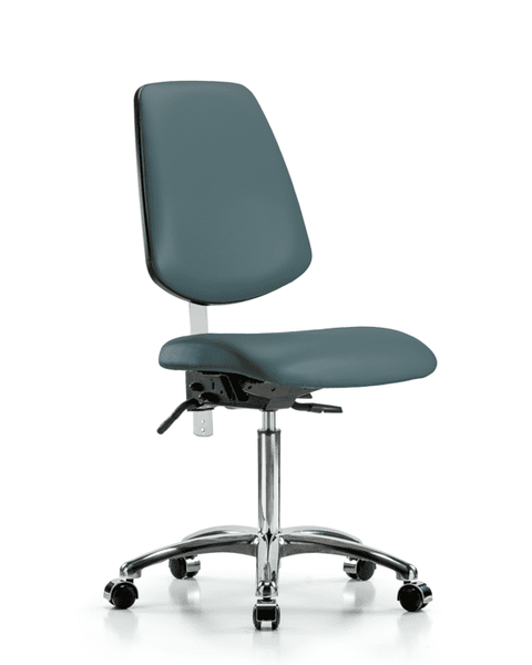 Class 100 Vinyl Clean Room Chair - Medium Bench Height with Medium Back, Seat Tilt, & Casters in Colonial Blue Trailblazer Vinyl - NCR-VMBCH-MB-CR-T1-A0-NF-CC-8546