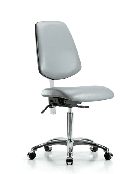 Class 100 Vinyl Clean Room Chair - Medium Bench Height with Medium Back, Seat Tilt, & Casters in Dove Trailblazer Vinyl - NCR-VMBCH-MB-CR-T1-A0-NF-CC-8567