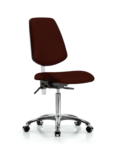 Class 100 Vinyl Clean Room Chair - Medium Bench Height with Medium Back, Seat Tilt, & Casters in Burgundy Trailblazer Vinyl - NCR-VMBCH-MB-CR-T1-A0-NF-CC-8569