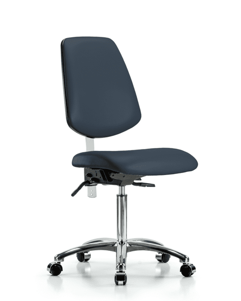 Class 100 Vinyl Clean Room Chair - Medium Bench Height with Medium Back, Seat Tilt, & Casters in Imperial Blue Trailblazer Vinyl - NCR-VMBCH-MB-CR-T1-A0-NF-CC-8582