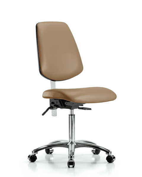 Class 100 Vinyl Clean Room Chair - Medium Bench Height with Medium Back, Seat Tilt, & Casters in Taupe Trailblazer Vinyl - NCR-VMBCH-MB-CR-T1-A0-NF-CC-8584