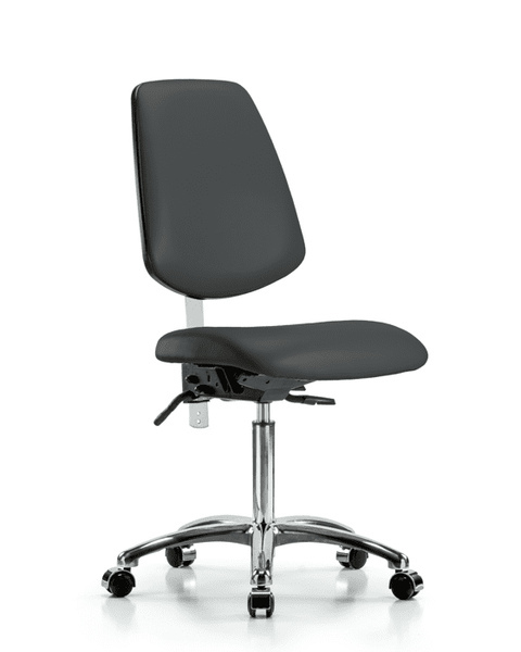 Class 100 Vinyl Clean Room Chair - Medium Bench Height with Medium Back, Seat Tilt, & Casters in Charcoal Trailblazer Vinyl - NCR-VMBCH-MB-CR-T1-A0-NF-CC-8605